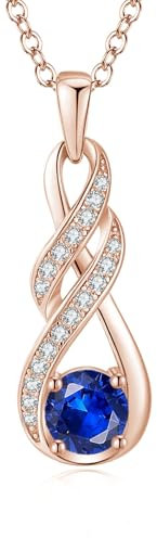 LOCIBLO September Birthstone Necklaces for Women 925 Sterling Silver Infinity Pendant 18K Rose Gold Plated Blue Synthetic Sapphire Necklace Jewellery for Her, 16+2
