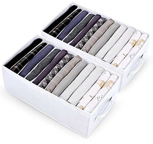 sprecenk Wardrobe Clothes Storage Organiser, 12 Grids Closet Drawer Organisers Dividers, 2PCS Foldable Jeans Storage Organiser Box for T-shirts, Shorts, Skirts, White