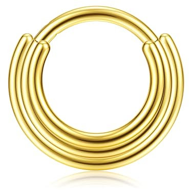 BodyBonita Septum Piercing 16G – 316L Edelstahl Nasenpiercing Nasenring Reifen für Damen Herren Helix Conch Piercings Tragus Daith Knorpel Piercing Gold 9 mm Layered Harmony