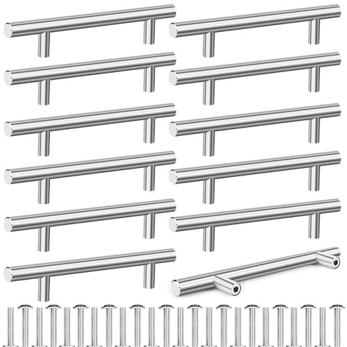 Tufa 10 Pieza Tiradores Cocina Plata, Espaciado Entre Orificios de128mm, Tiradores Armarios Acero Inoxidable con 24 Tornillos