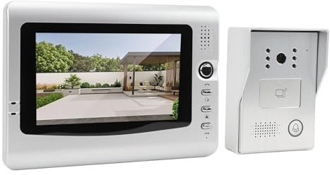 de Videoportero con Cable, Cámara de Videoportero de 7 Pulgadas con Monitor, Audio Bidireccional, Visión Nocturna por Infrarrojos, Compatible con Desbloqueo Remoto (Enchufe de la