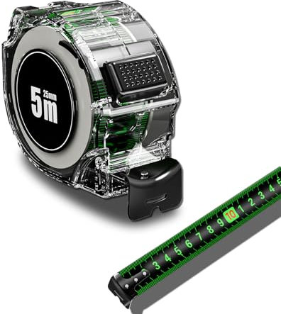 Fluorescent Tape Measure 5M/16ft Stainless Steel Self Lock Measuring Reel Retractable Double Sided Graduated Line Tape