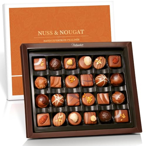 Pralinenbote Genussmanufaktur - 24 Nuss & Nougat Pralinen, handgefertigt von deutschen Chocolatiers, das exklusive Pralinen Geschenk ohne Alkohol