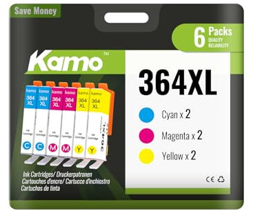 kamo 364 XL Druckerpatronen (2X Cyan, 2X Magenta, 2X Gelb) Kompatibel mit HP 364 364XL Patronen, für Deskjet 3070A 3520 3522 3524, Officejet 4620 4622, Photosmart 5520 5510 5524 6520 5514 5515 5522