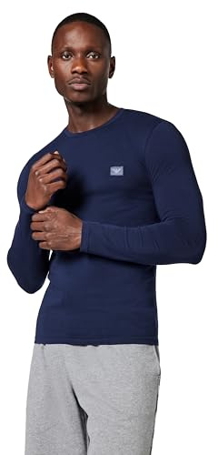 Herren Shiny Logoband Langarm Rundhals T-Shirt Blau L Slim Fit, blau, L