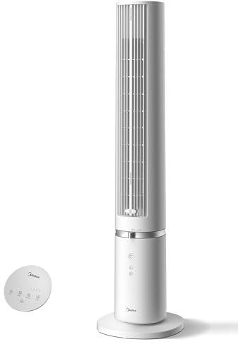 MIDEA Ventilador Torre de 4 Velocidades con Control Remoto - Ventilador de Torre Silencioso con Oscilación 90º - Enfriador de Aire con Temporizador - Climatizador Frio Potente hasta 9 m - Fan