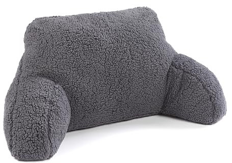 Downland Huggleland Reading Pillow with Arms - Soft Teddy Fleece Cuddle Cushion for Adults, Backrest Support Pillow for Bed, Chair & Armchair Reading Cushion (Charcoal) - 45H x 39D x 59W cm