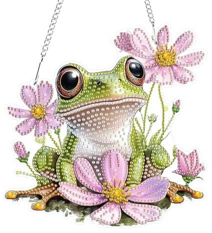 GHHKUD Diamond Painting Fensterbilder Beidseitige, Diamond Painting Frosch Blumen Anhänger mit Kette, Diamant Painting Bilder Kristall Malerei Anhänger, Wandbehang Kits für Fenster Wand Decor