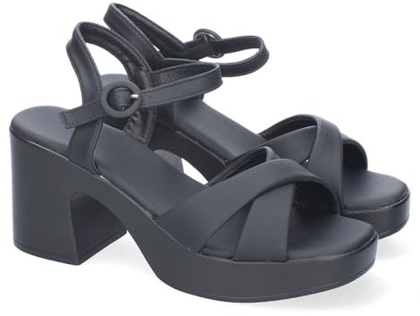 shoes&blues.es 91548 Sandalia de Tacon para Mujer Comodas y Elegantes, Diseno Moderno con Tiras Cruzadas en la Pala con Cierre de Hebilla, Ideales para Primavera-Verano. Negro Talla 38