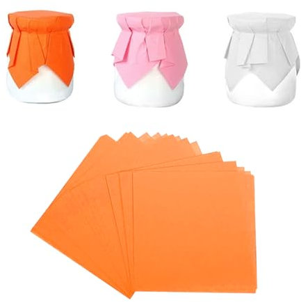 50Pcs paper material food cover,Food Storage Covers Lids,Fruit Vegetable Meat Preservation Fresh Keeping Cover,Pudding Cup Sealing Paper for Pudding Bottle,Jam Pot, Yogurt Cup, Tins (Orange)