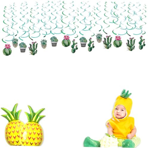 MUCKLILY Ornement Spirale Cactus Tropical Décoration Suspendue pour Fête Hawaïenne Thème Estival Lot de Vert