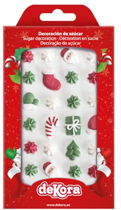 dekora – Zuckerfiguren Weihnachten 2D, 24 Stück, essbare Dekoration für Kuchen, Cupcakes und Weihnachtsgebäck, fertige Zuckerdeko zum Auflegen
