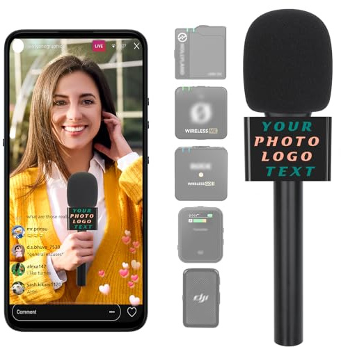 DAWNBOX Wireless Mic Handle Compatible with DJI, RODE, Hollyland, Adjustable Length Microphone Stand for All Lavalier Mic, Channel Flag Box, Rubber Grip and Wind Muff for Video, Streaming, Interview