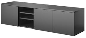PAWS MEBLE Asgard RTV 150 3D Grau Hängend – TV-Lowboard 150 cm – Modernes Loft-Design – Push-to-Open – 2 Schränke + Mittelfach