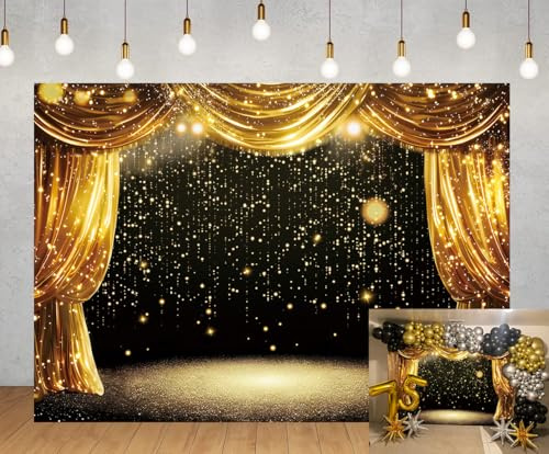 Black Gold Backdrop Black Gold Curtains Glitter Spots Theater Stage Photography Background Adults Kids VIP Carnival Graduation Prom New Year Family Birthday Party Decorations Banner (7x5FT)