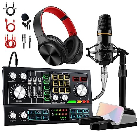 Soundkarten-Kit, Studio-Soundkarten-Kit, Schnittstellenmixer mit Mikrofon und Kopfhörer for Live-Übertragung