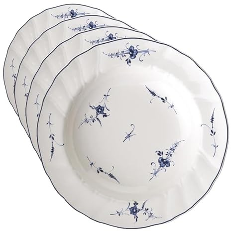 Villeroy & Boch Vieux Luxembourg Piatto Fondo, 23 cm, Porcellana Premium, Bianco/Blu (Confezione da 4)