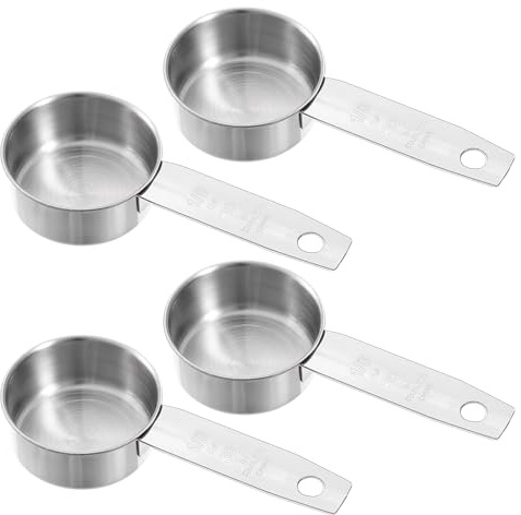 4 Pcs 1/8 Cup Measuring Cup, 30ml Stainless Steel Measuring Cups | 1oz Metal Measure Scoop Coffee Scoops Rice Cups Tablespoon for Cooking Baking, Wet and Dry Ingredients, Dishwasher Safe