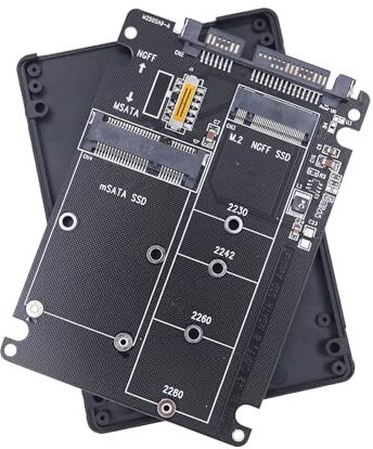 Wcawnlt M.2 NGFF/MSATA zu 2,5/3.5 Adapter, 2 in 1 Konverter Gehäuse für B Key/B&M Key von M.2 NGFF/MSATA(Nicht für NVME/M-Key/AHCI), Kompatibel mit SATA3.1 PCI Express M.2, Schwarz
