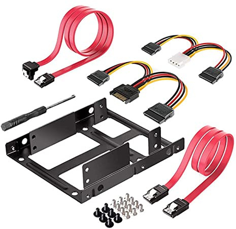 Dual SSD HDD Mounting Bracket 3.5 to 2.5 Internal Hard Disk Drive Kit Cables 2.5 Hard Disk Drive to 3.5 Bay Tray
