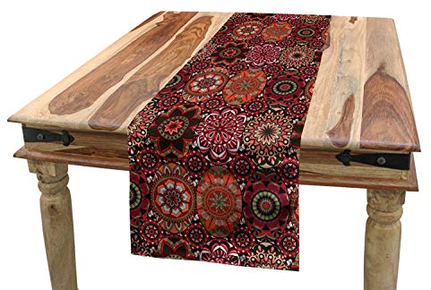 ABAKUHAUS marokkanisch Tischläufer, Vintage Osmane-Fliesen, Esszimmer Küche Rechteckiger Dekorativer Tischläufer, 40 x 180 cm, Rubin