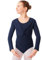 tanzmuster ® Kinder Ballett Langarm Top - Mia - mit Twist (Wickeloptik) - aus sehr weichem und festem Baumwollstoff - in marineblau, Größe:152/158