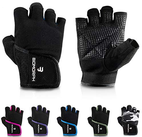 BIOMORPH Trainingshandschuhe für Damen und Herren I Fitness Handschuhe für Krafttraining, Bodybuilding, Crossfit (Schwarz, 23,5cm - 25,5cm - XL)
