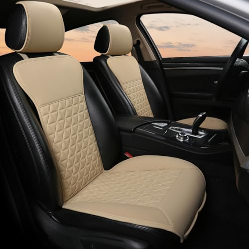 Black Panther 1 Paar Luxus PU-Leder Sitzbezüge Auto Vordersitze, kompatibel mit 95% Autos,Keine Sitzheizung (Limousine/SUV/Pickup/Van) - Beige