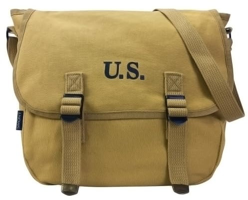 SMONT WW2 US M1936 Canvas Messenger Bag, 30,5 cm Vintage Tactical Musette Satchel Bags Military Crossbody Haversack, Khaki, 1