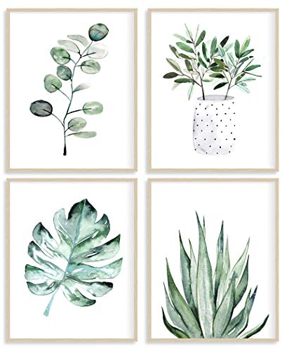 Botanische Drucke Poster für Schlafzimmer Ästhetik, Pflanzen Wandkunst Druck 8x10 Leinwandplakat Ungerahmt Set von 4, Boho Wandkunst Druck Salbei Grün Dekor