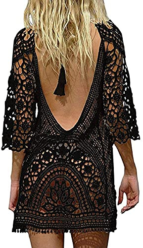 TBSCWYF Mujer Pareos Playa Traje de Baño Vestido de la Playa Bikini Cover up Camisola de Playa Vestido de Playa Mujer Pareos y Camisola de Playa Sexy Hueco Traje de Baño Punto Bikini Cover up