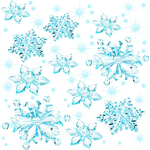35 Stück Klare Acryl Kristall Schneeflocken Ornamente Weihnachtsbaum Anhänger DIY Weihnachten Dekoration (Eisblau)