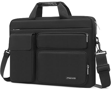 MOSISO Laptop Bag 13.3 inch, 13-13.3 inch Computer Shoulder Bag Compatible with MacBook Air/Pro 13/Pro 14, HP Dell ASUS Notebook &2 Raised&1 Flapover&1 Horizontal Pocket&Handle&Belt, Black