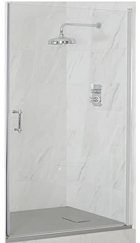 MILANO Chrome Hinged Door Frameless Shower Enclosure Grey Tray 900 x 800mm