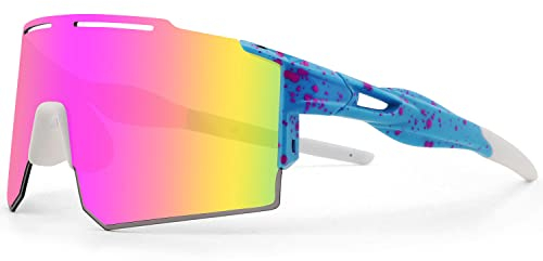 Xiyalai Sportbrille Fahrradbrille,Sonnenbrille Herren Damen,TR90 UV400 Schutz Windschutz Radsport Brille für Sport Radfahren Laufen Angeln Golf (Rosa)