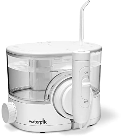 Waterpik ION WF11 Munddusche, kabellos, wiederaufladbar, tragbar, mit 6 Düsenaufsätze, Weiß