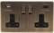 2 Gang 13A Double Switched Sockets with 2x USB Fast Charging Ports 3.1A Outlets: 1x Type A & 1x Type C (Antique/Flat Concealed)