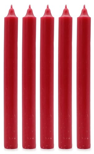 Solid Colour Dinner Candles, Pack of 5 Handmade Candles 20cm x 2cm Rustic Look Bistro Style Taper Candles (Rustic Red)