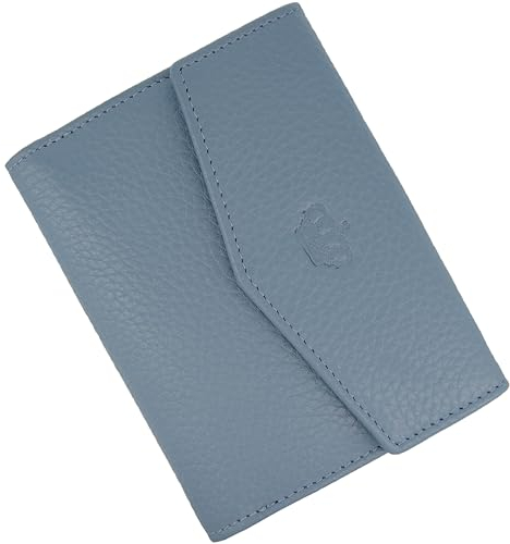 Baur Damen Geldbörse Echt Leder Geldtasche | Geldbeutel mit RFID Schutz | kleines Portemonnaie viele Kartenfächer | Wallet mit Druckknopfverschluss | Portmonee | Damen-Geldbörsen (Tauben-Blau)
