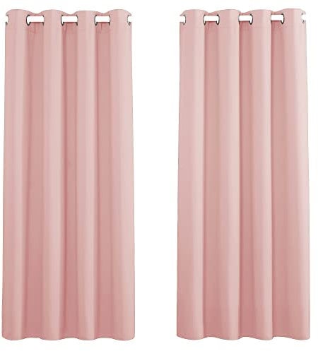 PONY DANCE Thermal Blackout Curtains for Girls Bedroom, Privacy Soundproof Drape Insulated Eyelet Blackout Curtain Window Decor for Nursery Room, Baby Kids Room, 46x54 inch, 2 Panels, Blush Pink