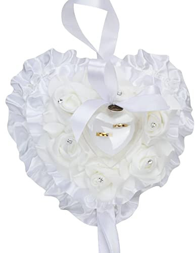 ISAKEN Hochzeitsringkissen, Romantische Rosenherz Ringhalter Ringkissen Rosenbox in Herzform, Bling Strass Perlen Eheringbox Hochzeitsringkissen Geschenk für Hochzeit Verlobung Valentinstag