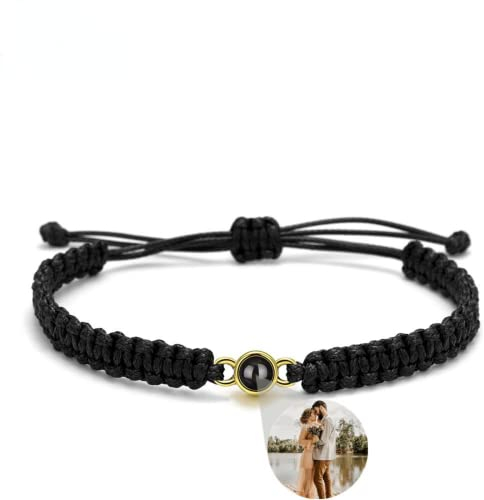 jifu Projektion Armband Foto,Maßgeschneidertes Armband mit Bild im Stein,Personalisiertes Projektions Armband mit Foto,Personalisierter Armband für Damen Herren (Black GD,One Size)