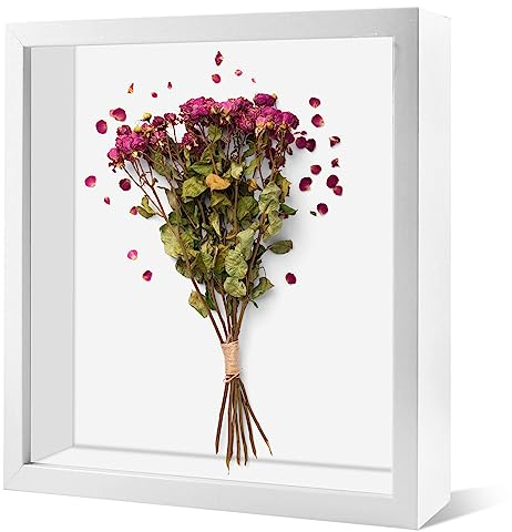 3D Bilderrahmen 20x20 cm,Objektrahmen Tief Bilderrahmen,3D Bilderrahmen zum Befüllen,Objektrahmen Weiß,zum Befüllen Rahmen Quadratisch Rahmen für Fotos,Blumen,Hochzeitsstrauß,Deko Wand/Schreibtisch