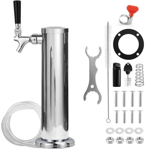 Hilangsan Single Beer Tap Tower Draft Beer Tower Kegerator Tower Stainless Steel Keg Tower Kegerator Parts Kegerator Kit Stainless Core Beer Faucet Pre-assembled Beer Line 3 Beer Tower Dispenser