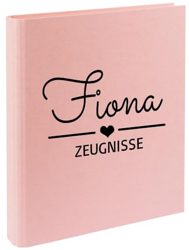 Zeugnismappe mit Namen personalisiert aus Leinen Schulkind Geschenk zur Einschulung Rosa Motiv Herz