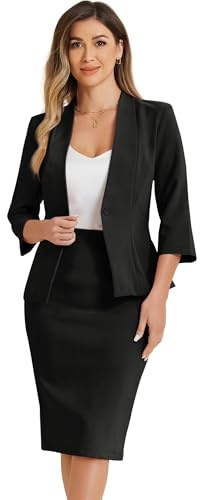 Allegra K Affärskjol med kavaj för damer, elegant outfit-set i 2 delar, för kontor och arbete, kavaj utan krage och pennkjol