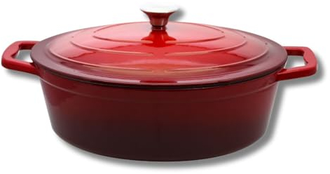 ELO 3073326 cocotte en fonte émaillée antiadhésive avec couvercle, rouge cerise, passe au four, marmite tous feux, faitout induction 33 cm 5 L, 4 à 6 personnes