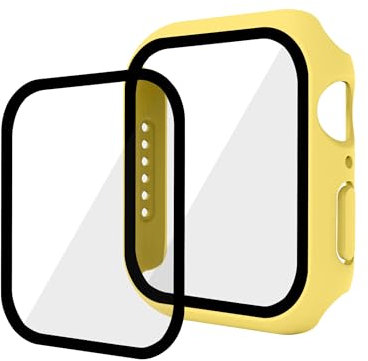 GANGANPRO 2 in 1 Design PC Custodia con Protezione Vetro Schermo Temperato per Apple Watch 4/5/6/SE,Ultrasottile Resistente Smartwatch Cover Graffi per iWatch 40mm Accessori - Giallo