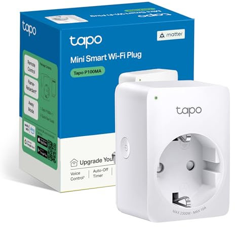 Tapo P100MA - Mini enchufe inteligente con Wi-Fi habilitado para Matter, funciona con Alexa, 2,4 Ghz, ideal para programar la conexión/desconexión y ahorrar energía