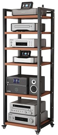 Audio-Rack-Tower-Ständer mit 5, 6, 7 und 8 Ebenen, AV-Medienschrank mit höhenverstellbarem Regal für Wohnen, Aufbewahrung von Studiokomponenten, auf dem Boden beweglicher Stereo-Plattenspieler (Farb